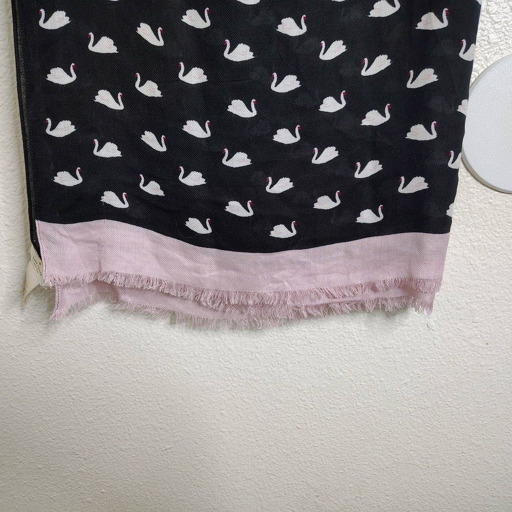 Kate Spade Black and White Swan Pattern Scarf - Picture 6 of 11
